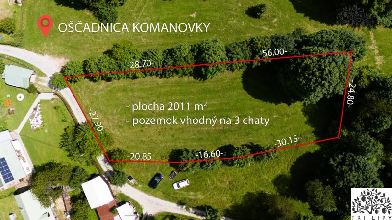 Recreational plots in Oščadnica: green area suitable for three cottages, area 2011 m².