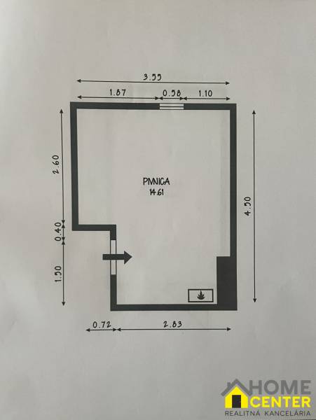 Floor plan of a basement with an area of 14.61 m² in a 3-room apartment.