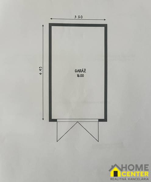 Floor plan of a garage with dimensions 3.20 x 4.95 meters, total area 16 m².