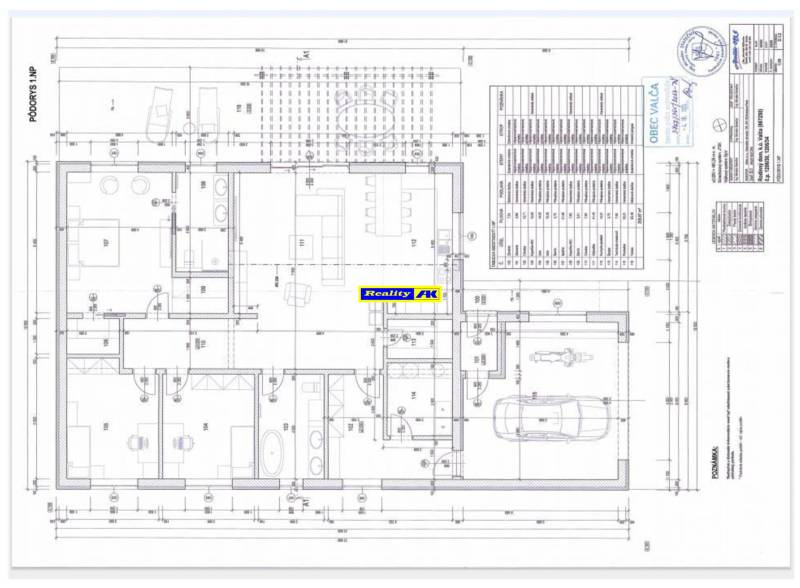 Floor plan of a family house in Valča with a parking space and living areas.