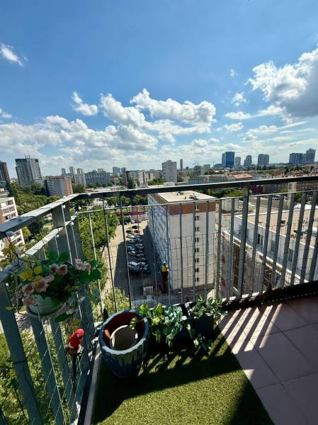 View of the city skyline from the balcony of a 2-room apartment on Jégého Street in Ružinov.