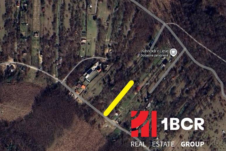 Aerial view of recreational plots in Stupava with the marked location.