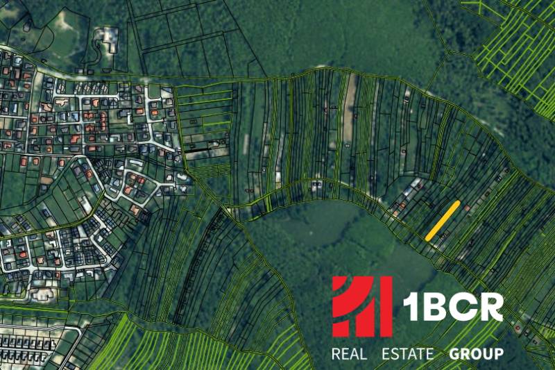 Aerial view of recreational plots around Stupava, with parcels and buildings.