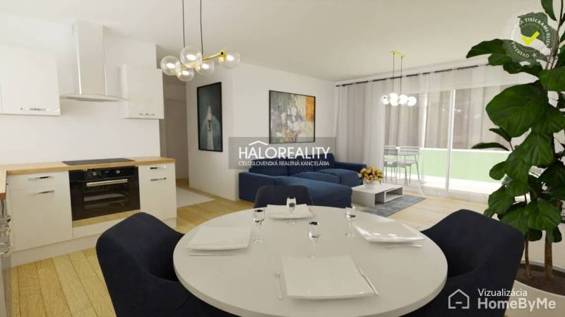 Stylish kitchen with dining area and living room, elegant furniture, light walls, spacious interior.