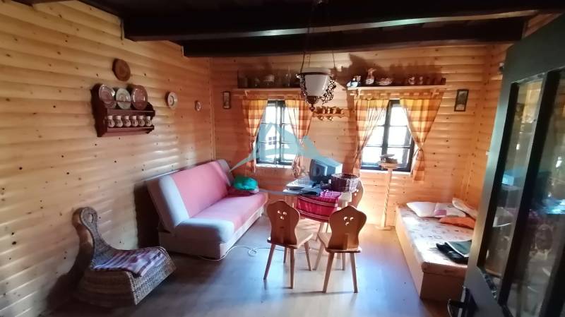 Interior of a family house with wooden paneling, a sofa, and traditional furniture.