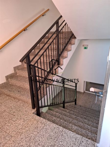 Staircase with metal railing in the building on Lesná Street in Miloslavov.