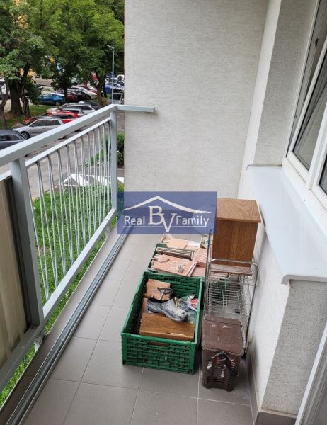 Balcony of a 3-room apartment with a view of Ostredková Street in Bratislava-Ružinov.