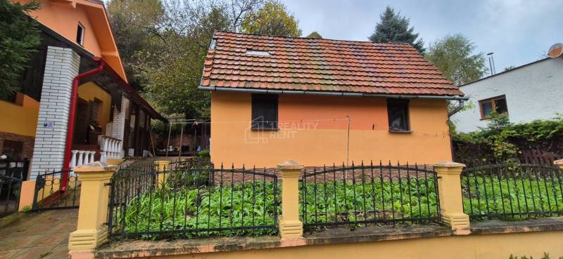 A family house in the village of Kolárovice on Škoruby with an orange facade and a vegetable garden.