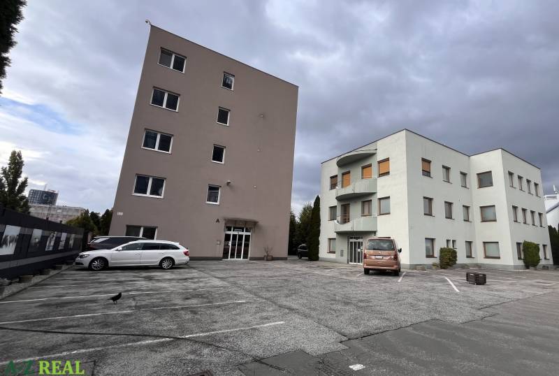 Parking lot and office buildings on Kalinčiakova Street, Bratislava - Nové Mesto.