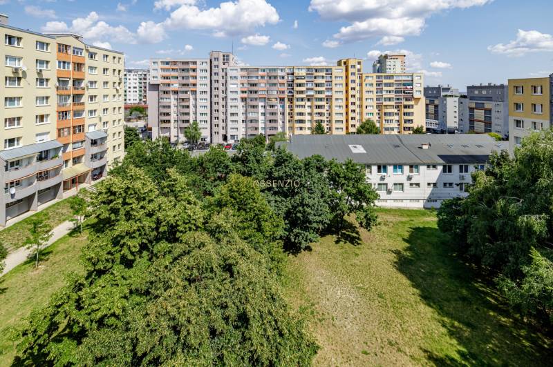 A view of a housing estate with park greenery in Bratislava - Karlova Ves, Pribišova.