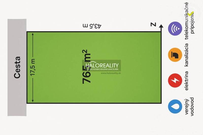 Plot plan of a 765 m² property with a house in Rakovice, ideal for living.