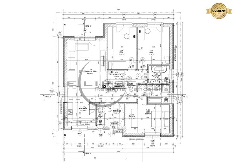 Floor plan of a family house with a room, kitchen, and bathroom in Zohor.