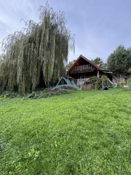 A cottage in Dolné Rykynčice with a spacious lawn and a majestic tree.