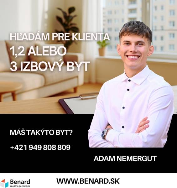 Looking for a 1-3 bedroom apartment for a client, contact: +421 949 808 809.