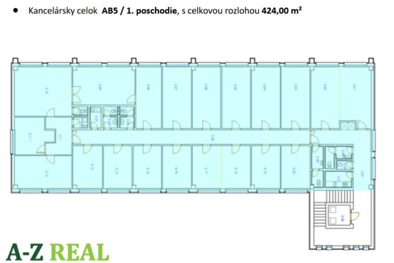 Floor plan of the office unit on the 1st floor with an area of 424 m².