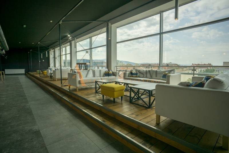 Interior gastro spaces with wood-decor flooring, windows with a view, comfortable seating.