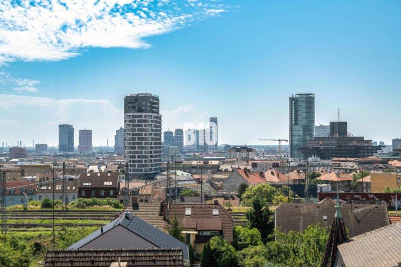 View of the city skyline from Matúškova in Bratislava III, with a view of a 3-room apartment.