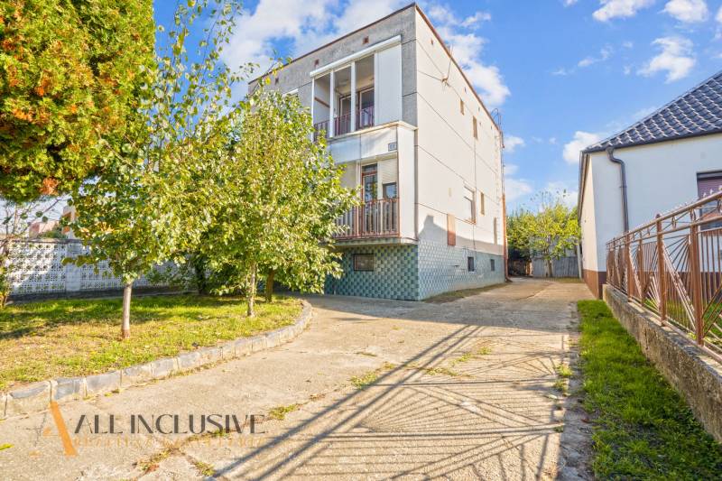 A family house in Veľká Mača with a rich garden and a paved access walkway.