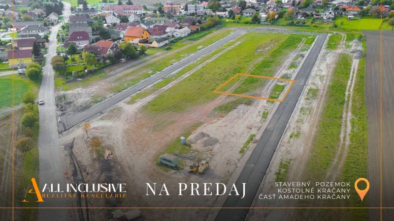 Aerial view of building plots in Kostolné Kračany, Amadeho Kračany area, ready for residential development.