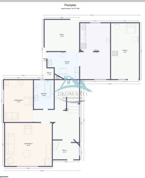 The floor plan of the family house shows the layout of the rooms, including the kitchen and living rooms.