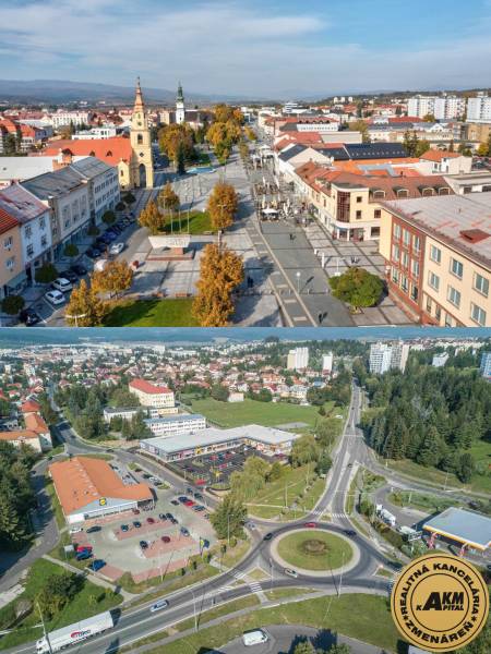 Aerial view of the center of Zvolen and the surrounding infrastructure with shopping centers.