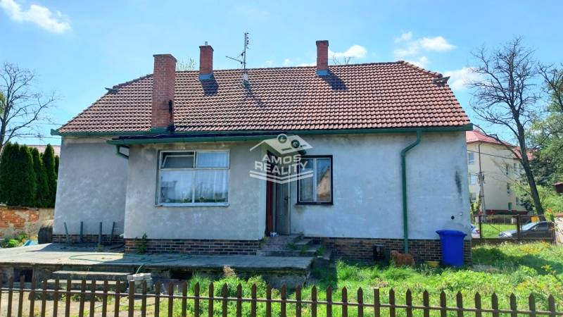Family house on Štúrova Street, fence, blue container, brick roof.