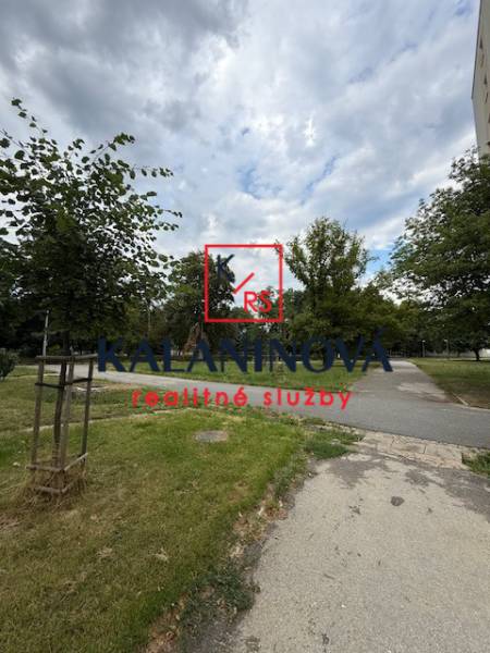 A sidewalk surrounded by greenery on Lesnícka Street in Košice - Západ district.