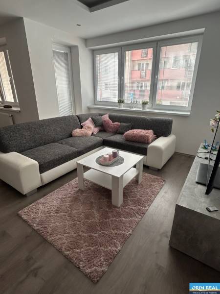 Living room in a two-room apartment with a wooden decor floor and cozy seating.