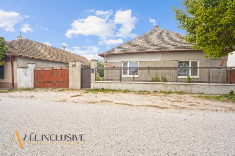 A family house in Dolné Saliby with a fence, a gate, and a tree nearby.
