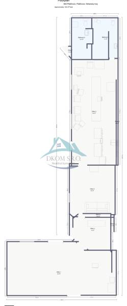 Floor plan of a family house in Plášťovce with separated living rooms and offices.
