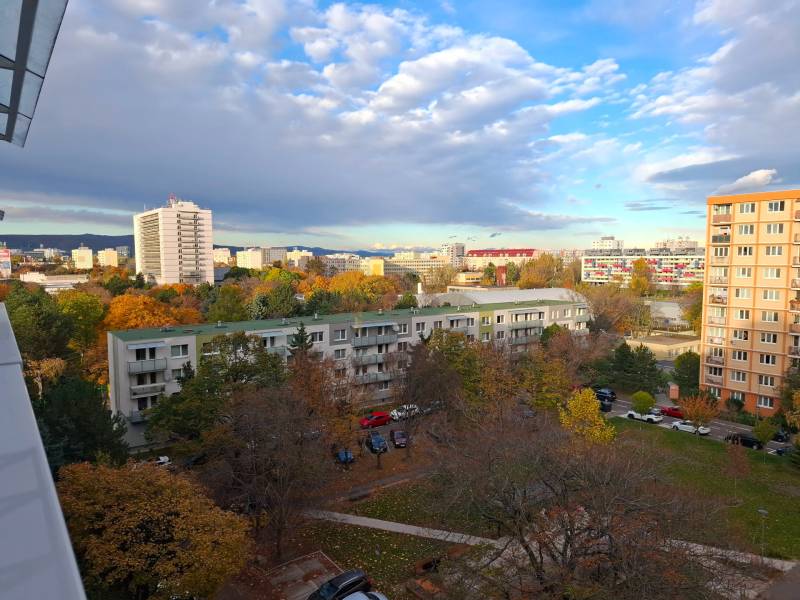 Autumn view of Bratislava - Ružinov with residential and administrative buildings.