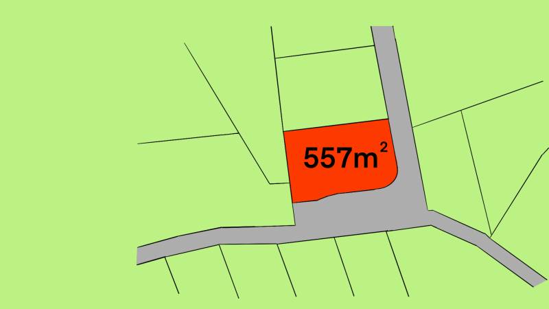 Plot plan of a 557 m² plot on Malinová Street in Malinová for residential purposes.