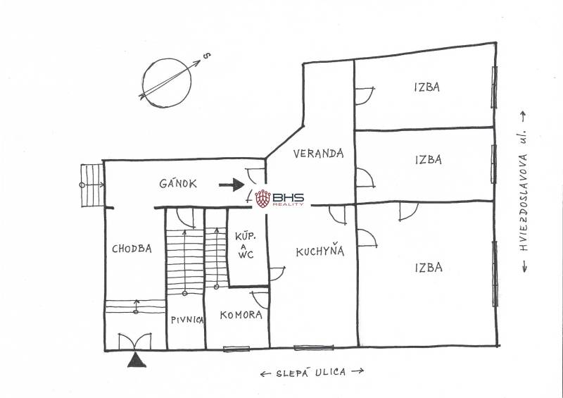 The floor plan of a family house on Hviezdoslavova Street in Piešťany includes several rooms.
