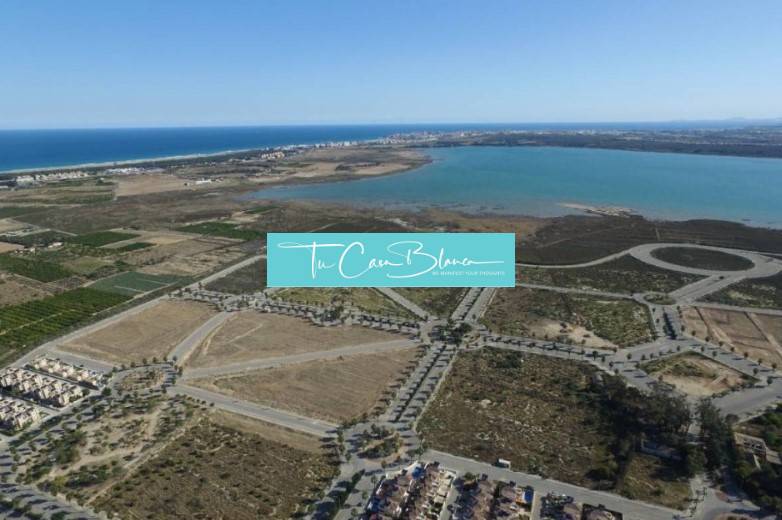 Aerial view of holiday apartments by the coast in Guardamar del Segura.