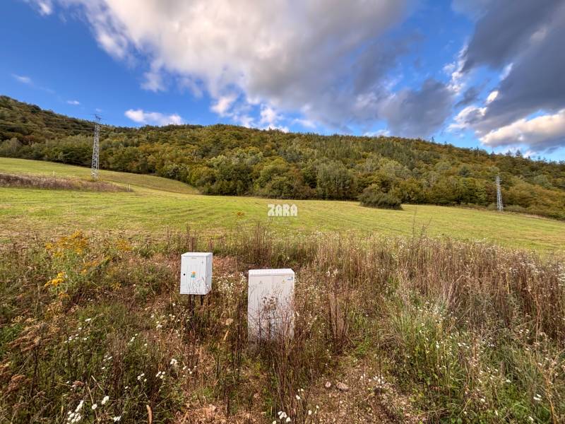 Greenery and control cabinets on a residential plot in Margecany surrounded by hills.