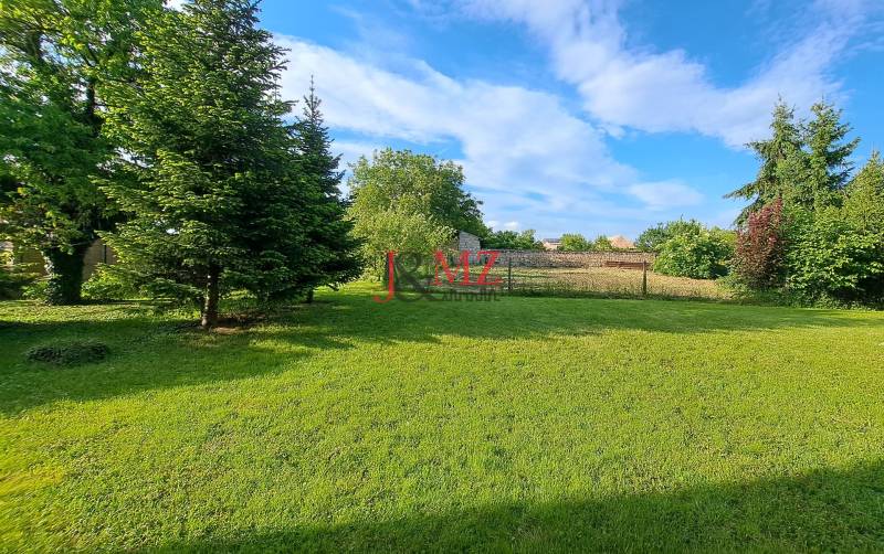 The garden of a family house in Hronské Kosihy with a well-maintained lawn and trees.