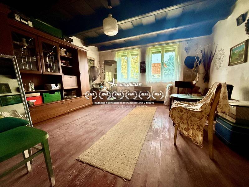 Living room in a family house with a wooden decor floor and antique furniture.