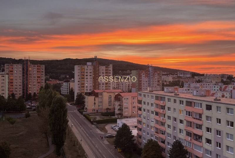 Sunset over apartment buildings in Bratislava - Dúbravka on Repašského Street.