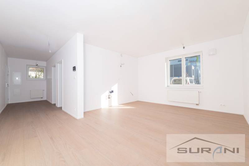 A bright living room with a window and wood-patterned flooring in a two-room apartment.