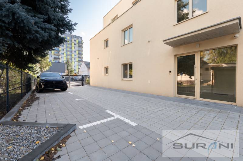 Parking lot at the apartment building on Železničná Street in Bratislava, Vrakuna.