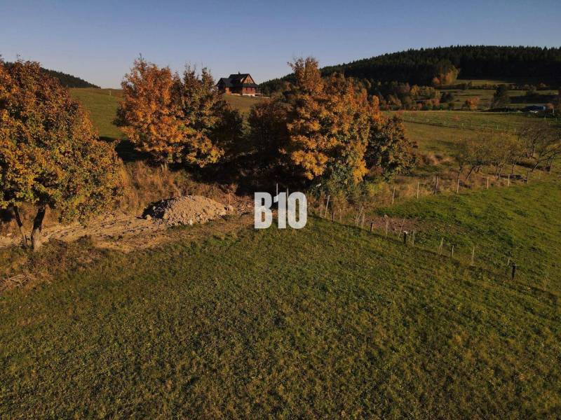 A plot in Petrovce for living, surrounded by trees in autumn colors.
