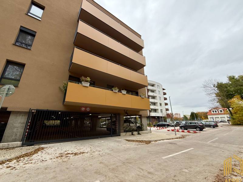 Apartment building on Sadová Street in Senica with parking garages.