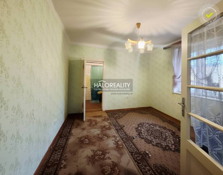 A room in a family house with a carpet, green walls, and decorative lighting.
