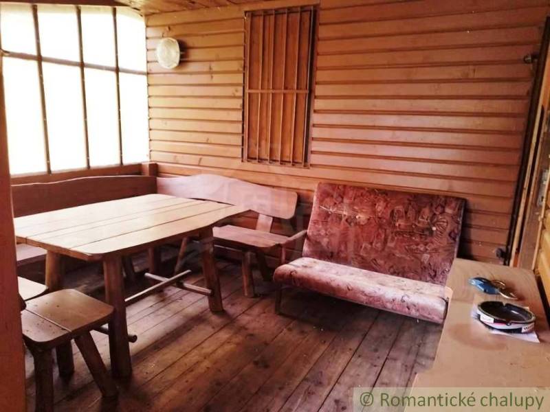 The cabin contains wooden furniture and flooring with a wood design.