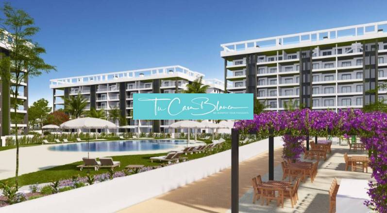 Recreational apartment in Torrevieja with a pool, terrace, and outdoor seating.