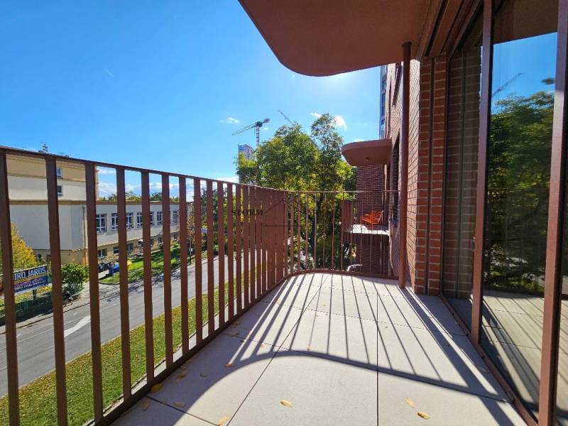 The balcony of a 1-room apartment with a view of Košická Street in Bratislava - Ružinov.