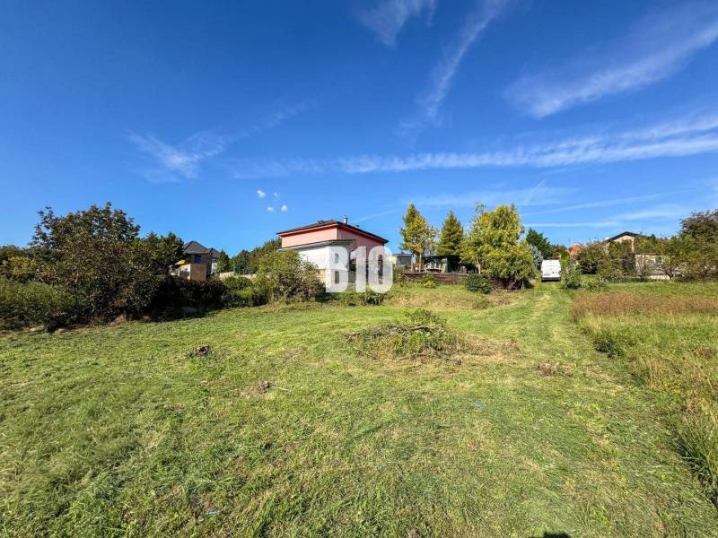 Greenery and family houses on residential plots in Nitra, clear sky.