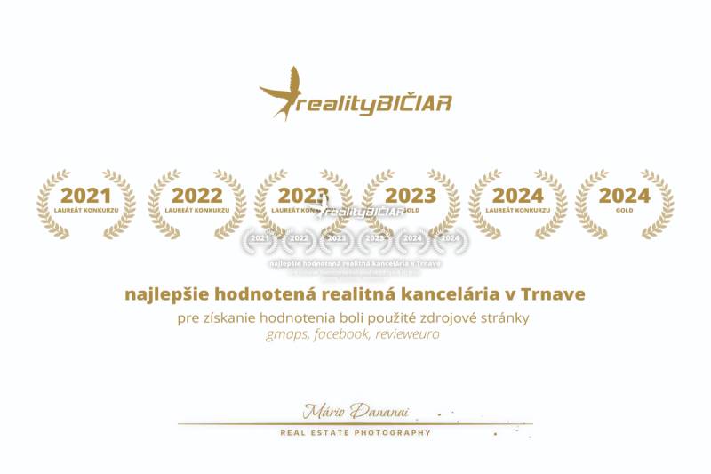 Awards for the real estate agency RealityBičiar for the years 2021 to 2024 in Trnava.
