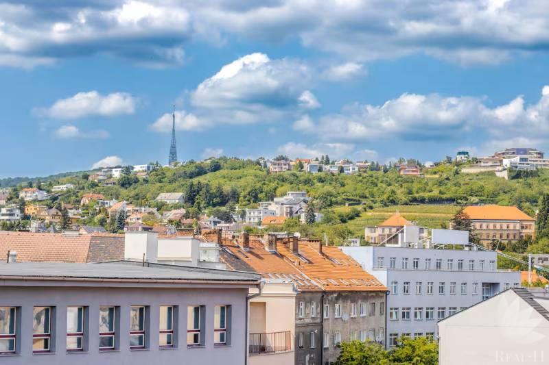View of Bratislava from the Old Town with the Kamzík TV Tower.