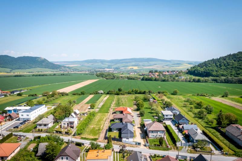Aerial view of Vyšná Šebastová street, where a beautiful family house is situated.